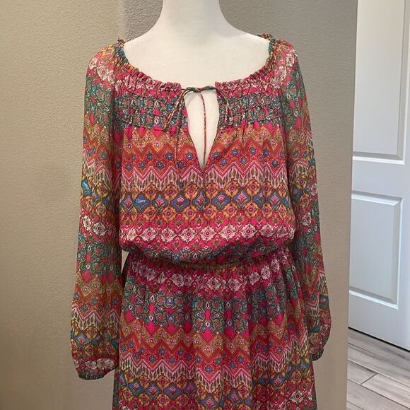 Diane Von Furstenberg Parry Silk Blouson Peasant MIDI Dress Size 8 - Picture 2 of 4